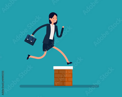 woman jumping over brick barrier. Vector illustration success vector illustration