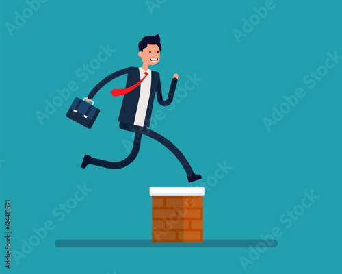Man jumping over brick barrier. Vector illustration success vector illustration