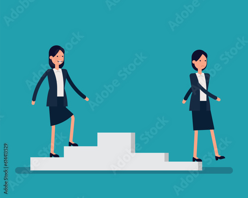 People walking up and down podium. Vector illustration business development concept