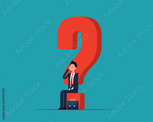 Business man puzzled and contemplating. Vector illustration uncertainty concept