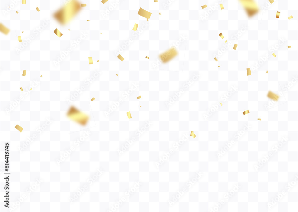 Confetti background. Gold paper pieces and serpentine. Vector party background