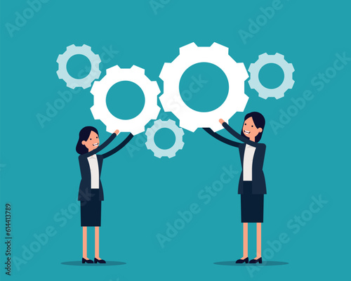 Cooperation and Teamwork. Vector illustration business operation concept