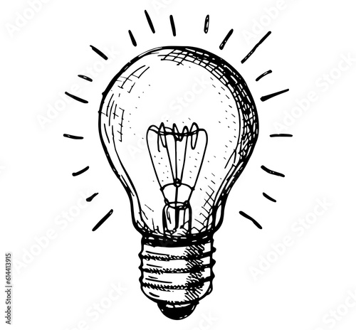 Light Bulb Sketch. Linear Glowing light bulb. Electric light, energy concept illumination
