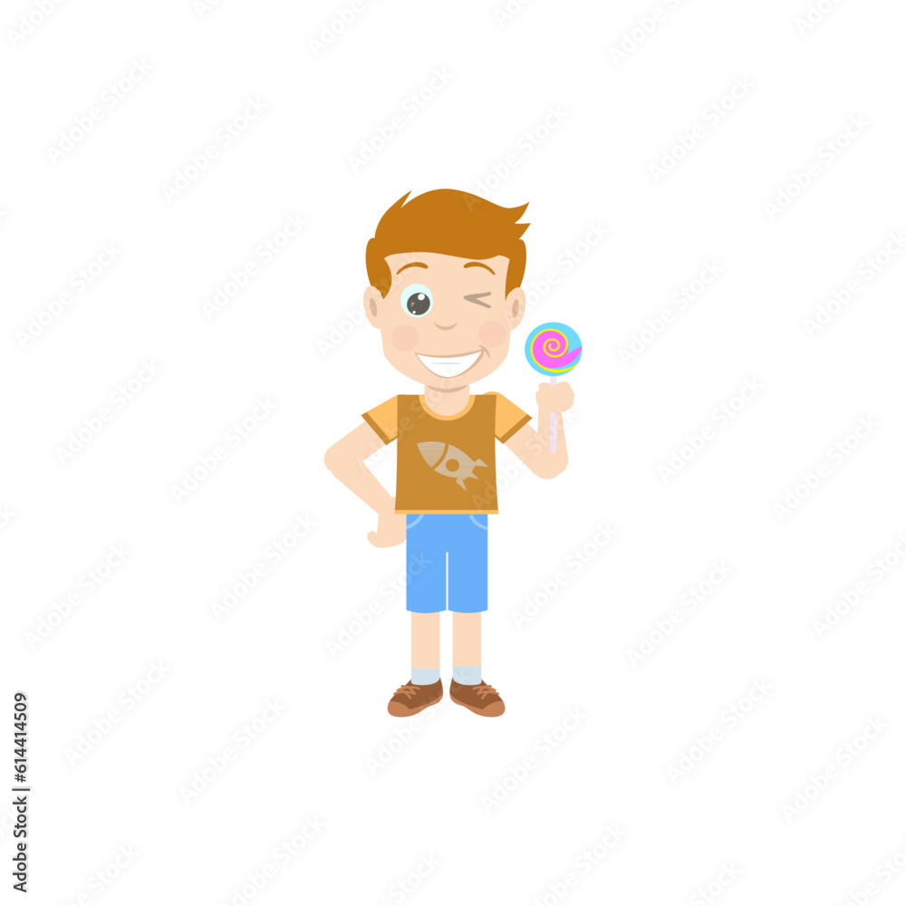 Cartoon Boy holding candy