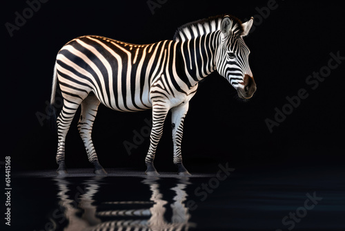 Zebra with its iconic black and white stripes. Magnificent creature roams freely in natural habitat.