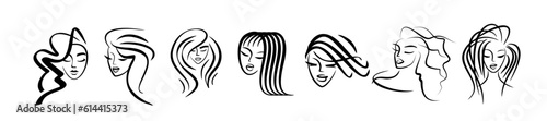 girl face set of logos, makeup and hairstyle. icons for beauty salon.