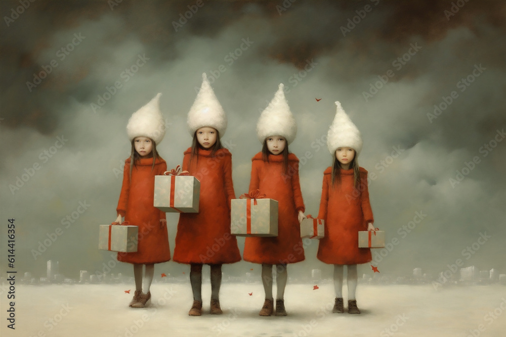 christmas child hat celebration elf snow gift winter holiday joy. Generative AI. christmas child hat celebration elf snow gift winter holiday joy. Generative AI.
