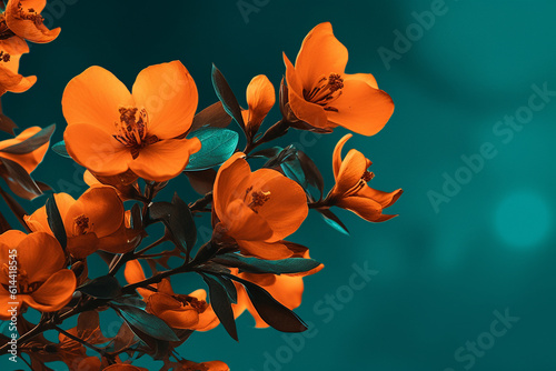 orange flowers on a blue background