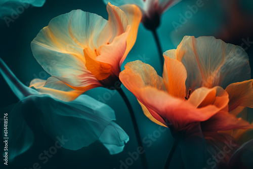 orange flowers on a blue background