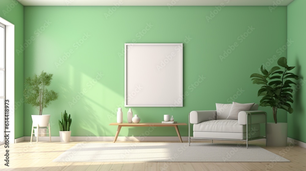 poster frame mockup in scandinavian style living room interior. Generative AI