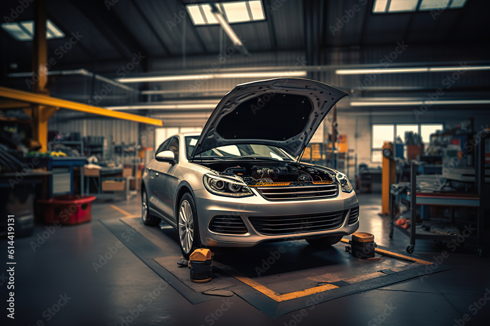 Automotive Care Center Car Maintenance Service in the Dynamic Environment of a Car Repair Shop. created with Generative AI Automotive Care Center Car Maintenance Service in the Dynamic Environment of a Car Repair Shop. created with Generative AI