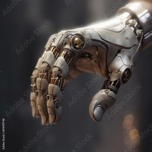 The hand of the robot of the future on a dark background