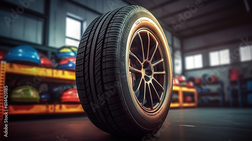 Car Tire Repair Detailed and Realistic Depiction of Automotive Service in Garage. created with Generative AI © photobuay