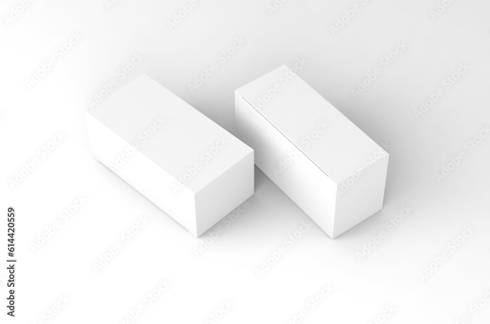 Realistic paper box packaging mockup for tea advertising without design cover on a transparent background.