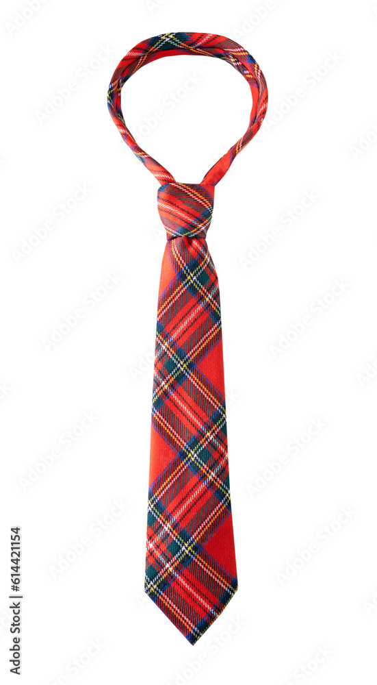 Red tie isolated. Christmas decor. Checked necktie.Education symbol,object. Red tie isolated. Christmas decor. Checked necktie.Education symbol,object.