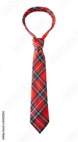 Red tie isolated. Christmas decor. Checked necktie.Education symbol,object.