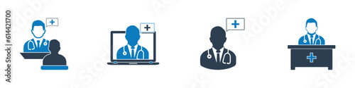 Medical Consultant Icon Set. Collection of Doctor, Physician, Specialist, Online Service, Tele Medicine, Counseling Patient and More Icons. Editable Flat Vector Illustration.