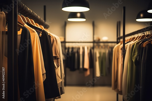 Stylish Clothing Rack with Reflective Mirror in Well-Lit Store. created with Generative AI