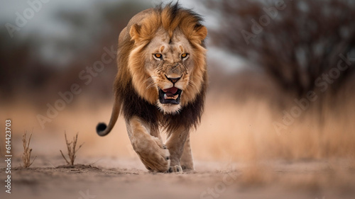 Professional photograph of a wild animal, a lion staring frantically at its prey photo