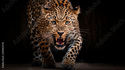 a leopard staring frantically at its prey 