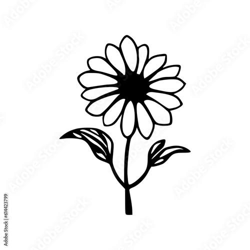 Sunflower flower black line vector illustration