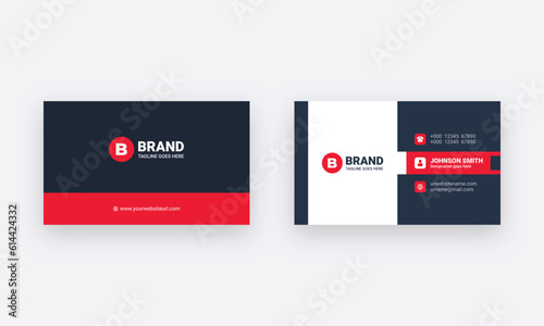 Professional business card design template. Simple clean business card layout with red color shape. (ID: 614424332)