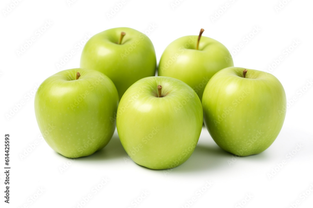 Green apples on a white background. Fresh apple fruit. Ai generative. Green apples on a white background. Fresh apple fruit. Ai generative.