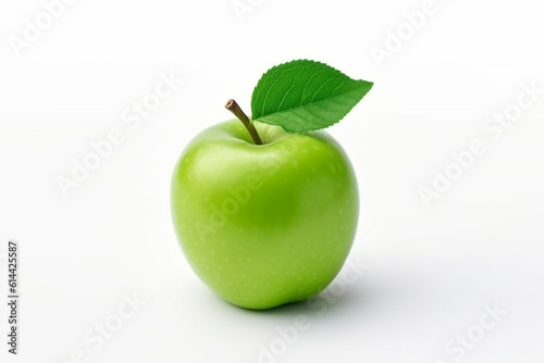 Green apple with leaf on a white background. Fresh apple fruit. Ai generative.