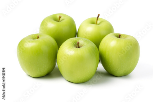 Green apples on a white background. Fresh apple fruit. Ai generative.