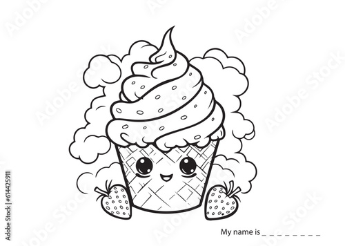 cute strawberry ice cream drawing, ice cream coloring, ice cream coloring paper