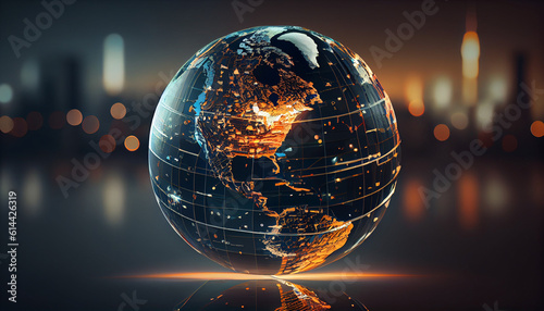 Fotografia Abstract globe focusing on North America illustration Ai generated image