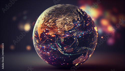 Abstract globe focusing on North America illustration Ai generated image