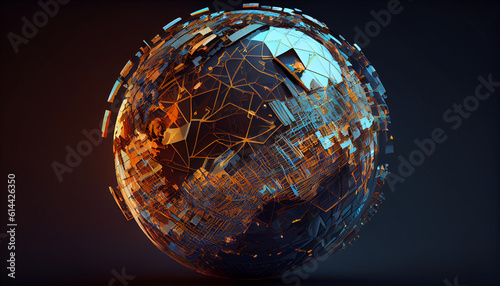 Abstract globe focusing on North America illustration Ai generated image