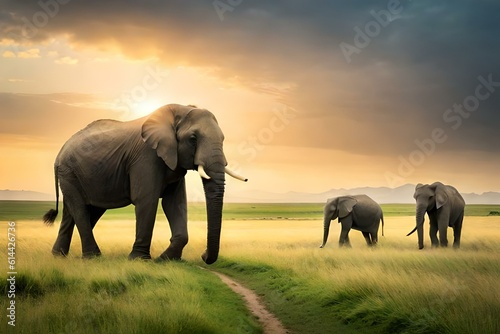 elephants at sunset © Ahmad