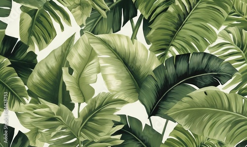  a green and white wallpaper with a bunch of leaves on it's sides and a white background with a green and white background. generative ai