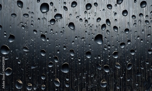  a bunch of water drops on a window with a black and white background and a black background with a few more drops of water on the glass.  generative ai
