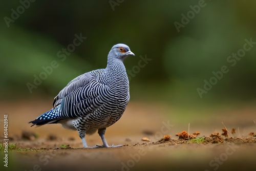 Guinea fowl in the green forest.