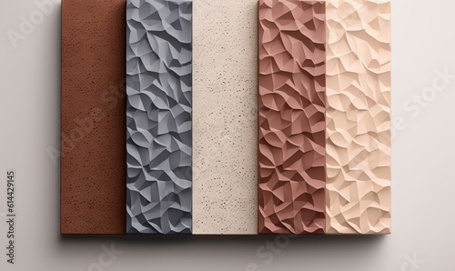  a group of four different colors of paper on a white surface with a brown, beige, and grey paper on top of it and a white background. generative ai