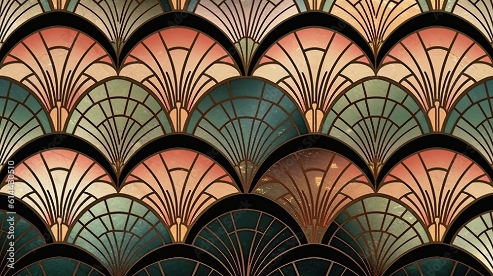 Fototapeta premium Background, Art deco pattern with scallop shape (Ai generated)