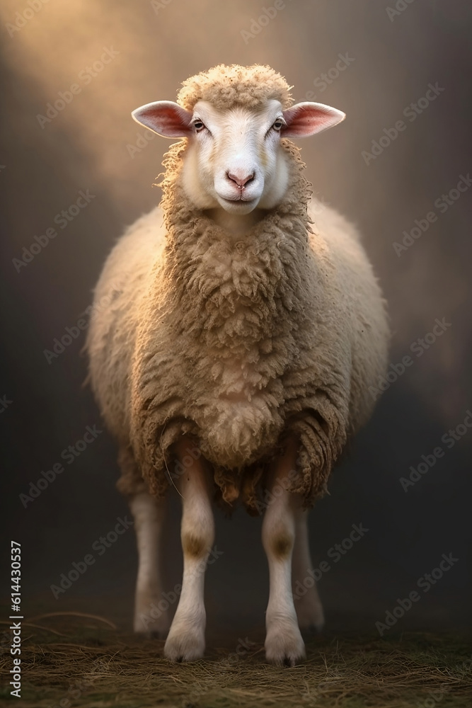Sheep looking at camera white sheep stand Young sheep isolated Close-up of sheep generative ai Sheep looking at camera white sheep stand Young sheep isolated Close-up of sheep generative ai