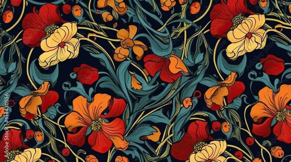 Art Nouveau vintage pattern seamless floral (Ai generated)