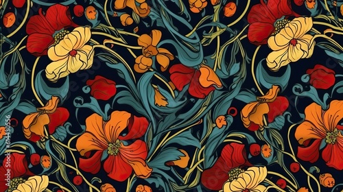 Art Nouveau vintage pattern seamless floral  Ai generated 