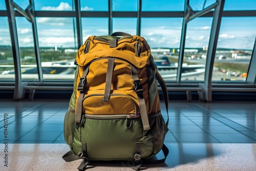 Backpack at an airport, Travel (Ai generated)