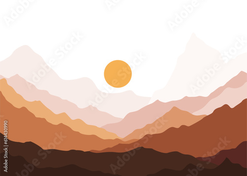 landscape background.wall art vector. Foliage line art drawing with abstract shape.Plant Art design for print, cover, wallpaper, Minimal and natural wall.	