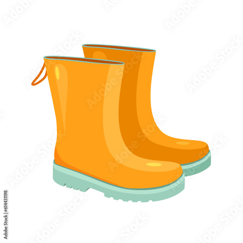 Vector illustration of yellow rubber boots isolated on white background