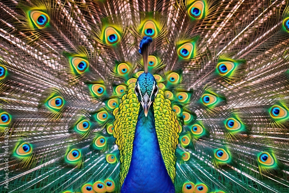 Obraz premium Peacock spreading its feather (Ai generated)