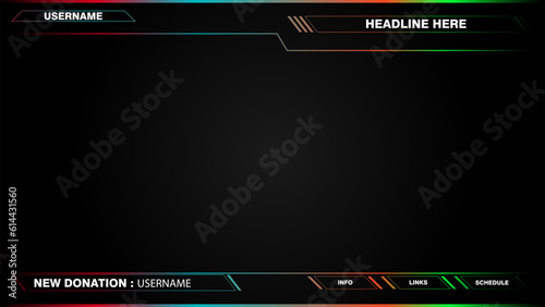 Game live stream interface overlay frames for gamer broadcast. Online streaming banners and menu bars isolated on background.