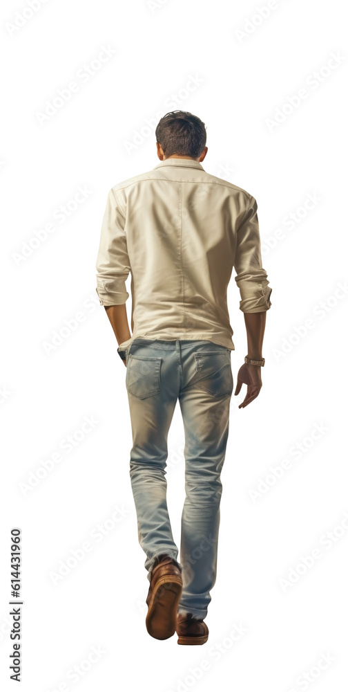 Handsome young blond man walking way. Wearing washes jean pants and white shirt. Transparent PNG. Handsome young blond man walking way. Wearing washes jean pants and white shirt. Transparent PNG.