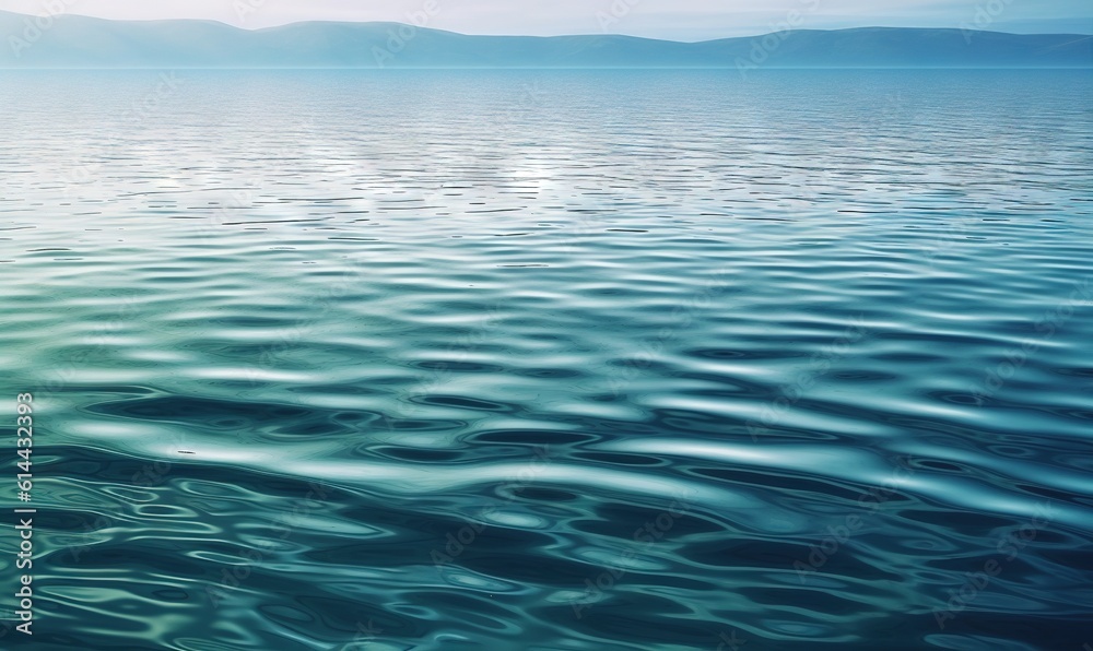 Fototapeta premium a large body of water with mountains in the background and a blue sky with clouds in the distance and a few waves in the water. generative ai