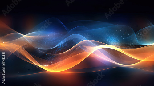 Abstract background with bright blue and orange lights